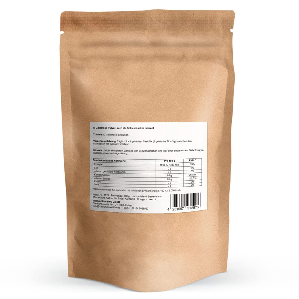 D -galaktózový prášek 300 g - „Svízkový cukr“ - z fermentace rostlin - vegan - ideální pro diabetiky - nejvyšší možná kvalita a čistota (99%) - bez přísad