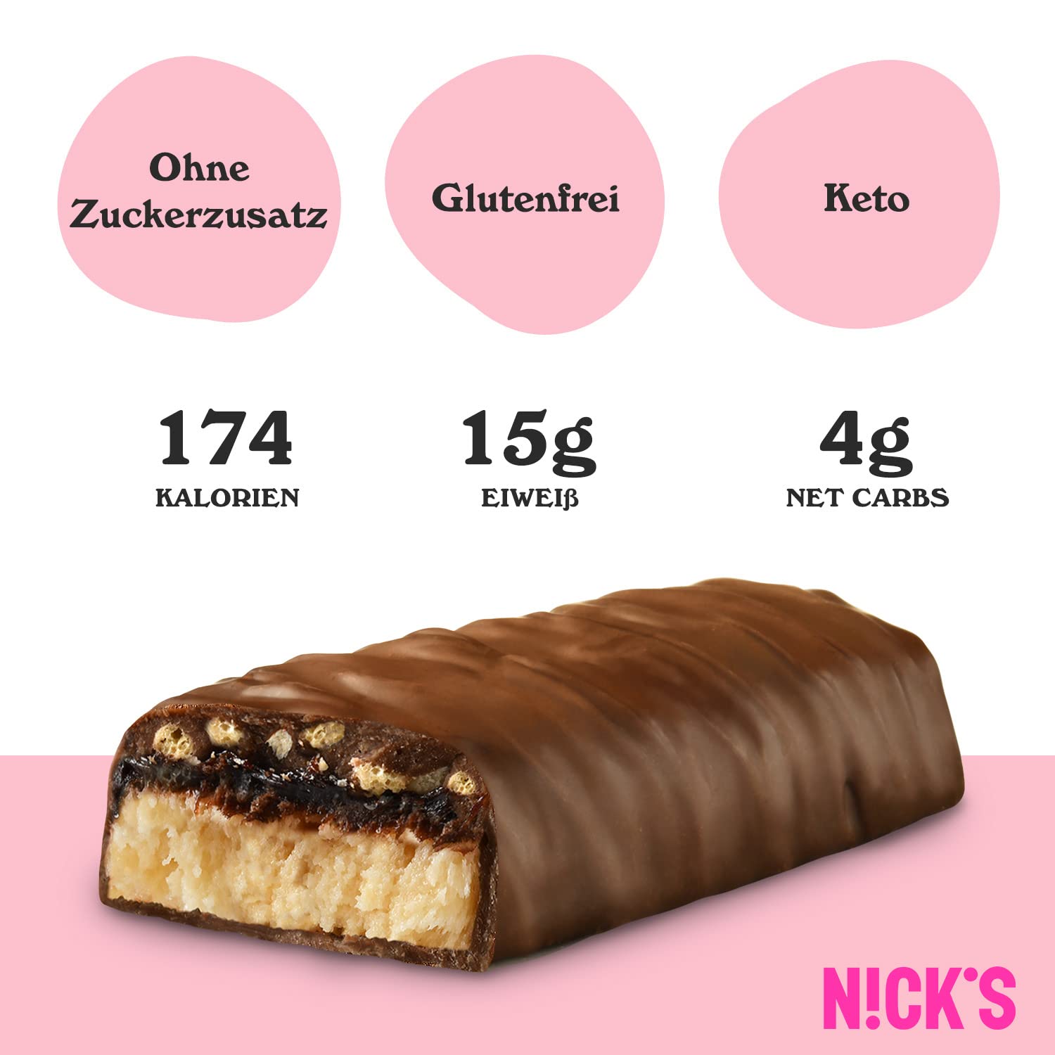 Nicks Protein Barmischung, Keto -Proteinbalken mit niedrigen Kohlenhydraten ohne Zucker zu Zucker, glutenfrei | 15G -Protein mit Kollagen (9 Proteinbalken x 50 g)