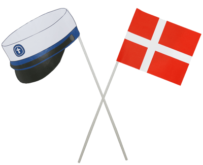 Flag og huer på pind blå