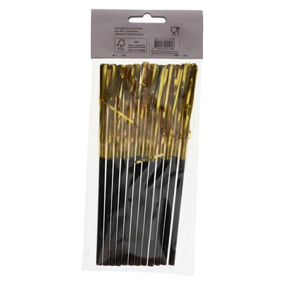 Sugerør Sort m Guld 12stk