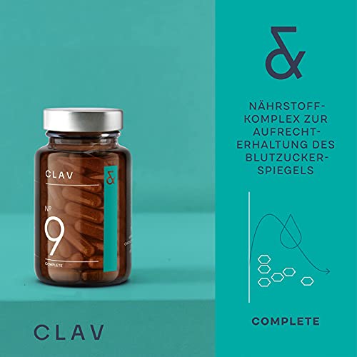 CLAV® N°9 SUGAR FIX - Cápsulas de canela con 400 mg de extracto de canela, 40 μg de cromo y 10 mg de zinc por dosis diaria más beta glucano, árbol de jambul y melón amargo - equilibrio de azúcar en sangre - 60 cápsulas - vegano