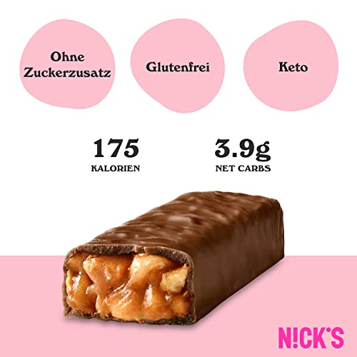 Nicks Keto Bars arašídy n Fudge, čokoládové arašídy karamelové občerstvení, 175 kalorií, 3,9 čistých sacharidů, bez přidaného cukru, bezlepkové, nízké sacharidy (15x40g)