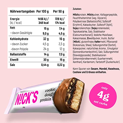 Nicks Protein Bar Mix, Keto Protein Bars Low Carb Snacks bez přidaného cukru, bez lepku | 15g protein s kolagenem (9 proteinových tyčí x 50g)