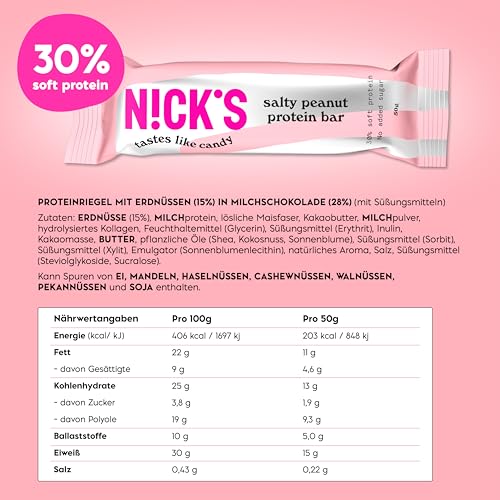 Nicks Protein Bar Mix, Keto Protein Bars Low Carb Snacks bez přidaného cukru, bez lepku | 15g protein s kolagenem (9 proteinových tyčí x 50g)