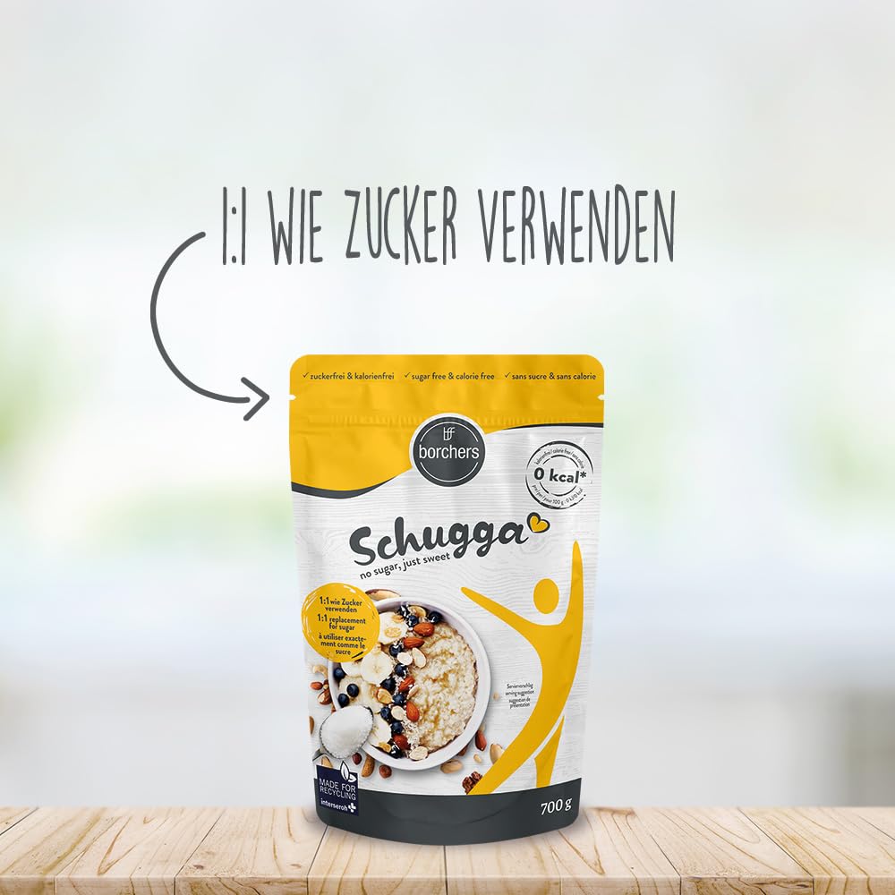 borchers Schugga 700 g | Intet sukker, bare sødt | XXL taske | Erythritol med sucralose krystallinsk sødemiddel | Sukker alternativ | Sødemiddel | Kaloriefri | 0,7 kg