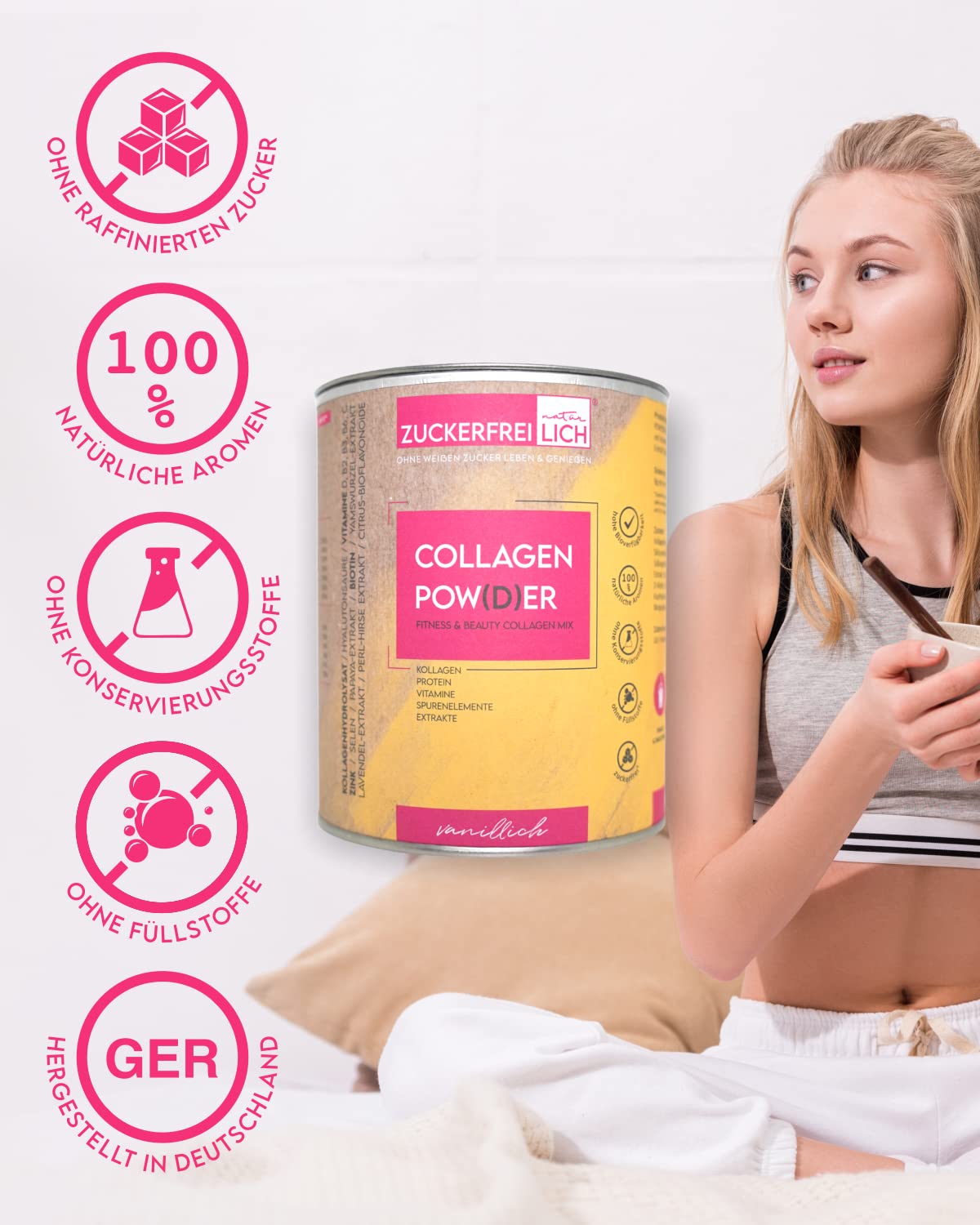 Zuckerfreilich Collagen Pulver Kokos 240G Ohne Zucker, Kollagen MIT Vitaminen, Zuckerfreies Protein und Spurerenelemenn, Hochdosiert MIT 7.000 mg Kollagenhydrolysasat Pro část