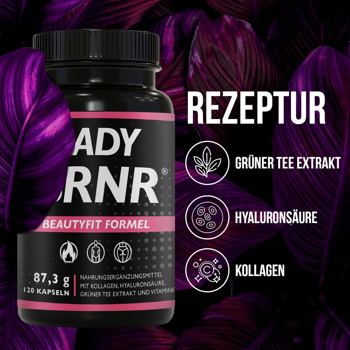 BRNR LADY BRNR - Metabolismus BeautyFit s vitamínem B6, pojivová tkáň s mědí, kolagen, vysokodávkovaná kyselina hyaluronová, biotin, 120 kapslí