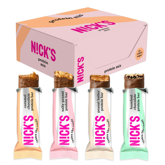 Nicks Protein Bar Mix, Keto Protein Bars Low Carb Snacks bez přidaného cukru, bez lepku | 15g protein s kolagenem (9 proteinových tyčí x 50g)