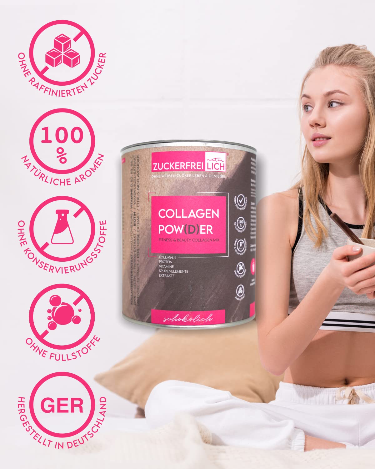 Zuckerfreilich Collagen Pulver Kokos 240G Ohne Zucker, Kollagen MIT Vitaminen, Zuckerfreies Protein und Spurerenelemenn, Hochdosiert MIT 7.000 mg Kollagenhydrolysasat Pro část