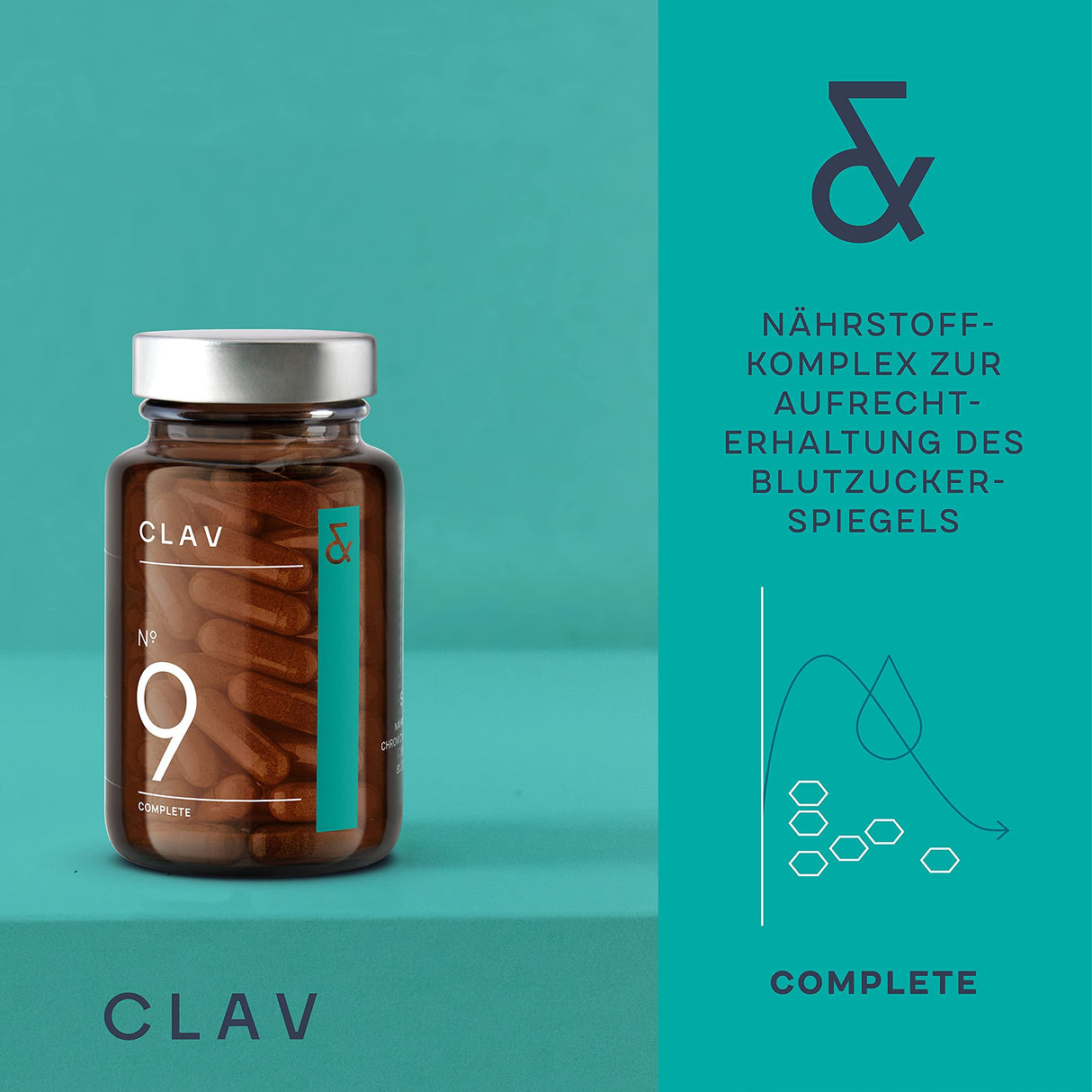 CLAV® N°9 SUGAR FIX - Kanelkapslar med 400mg kanelextrakt, 40μg krom & 10mg zink per daglig dos plus betaglukan, jambulträd och bitter melon - blodsockerbalans - 60 kapslar - vegan