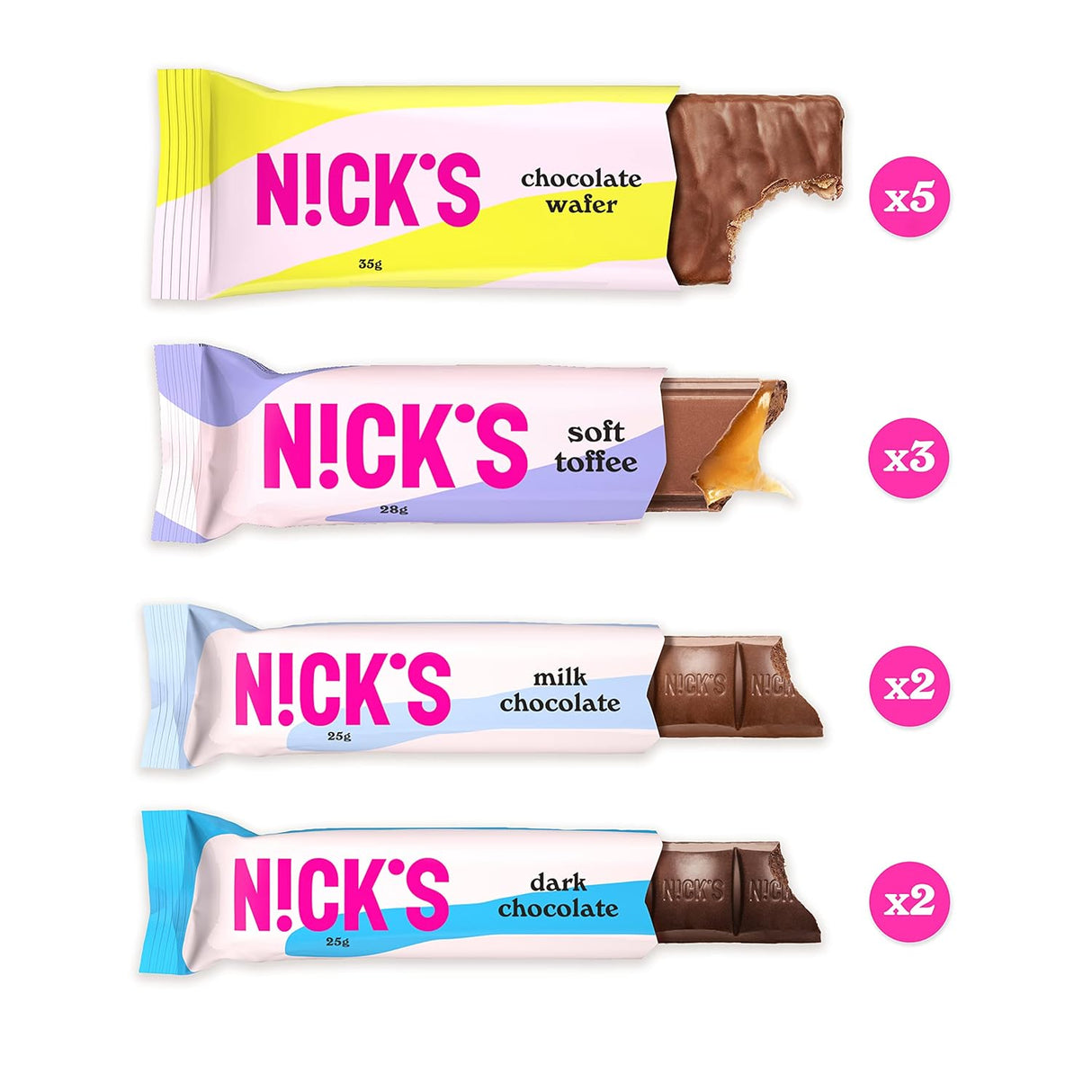 Nicks Chocolate Keto Bars Chocolate Mix s čokoládovými tyčinkami bez přidaného cukru, bezlepkových, nízkoeribkových sladkostí (12 občerstvení)