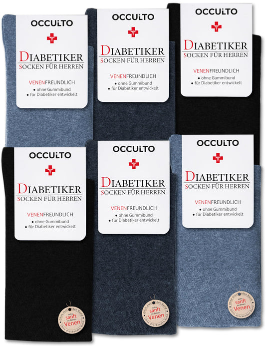 Occulto diabetic socks men seamless without elastic waistband cotton 6-pack (model: Oliver)