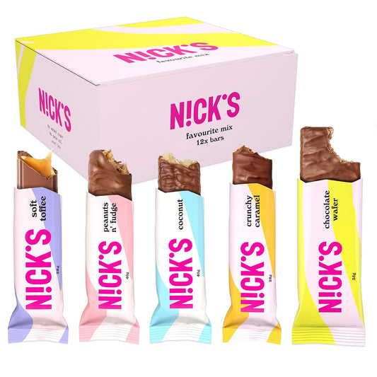 NICKS Chocolate Keto Bar Favorites Mix with Chocolate Bars without Added Sugar, Gluten Free, Low Carb Sweets (12 Snacks Bars)