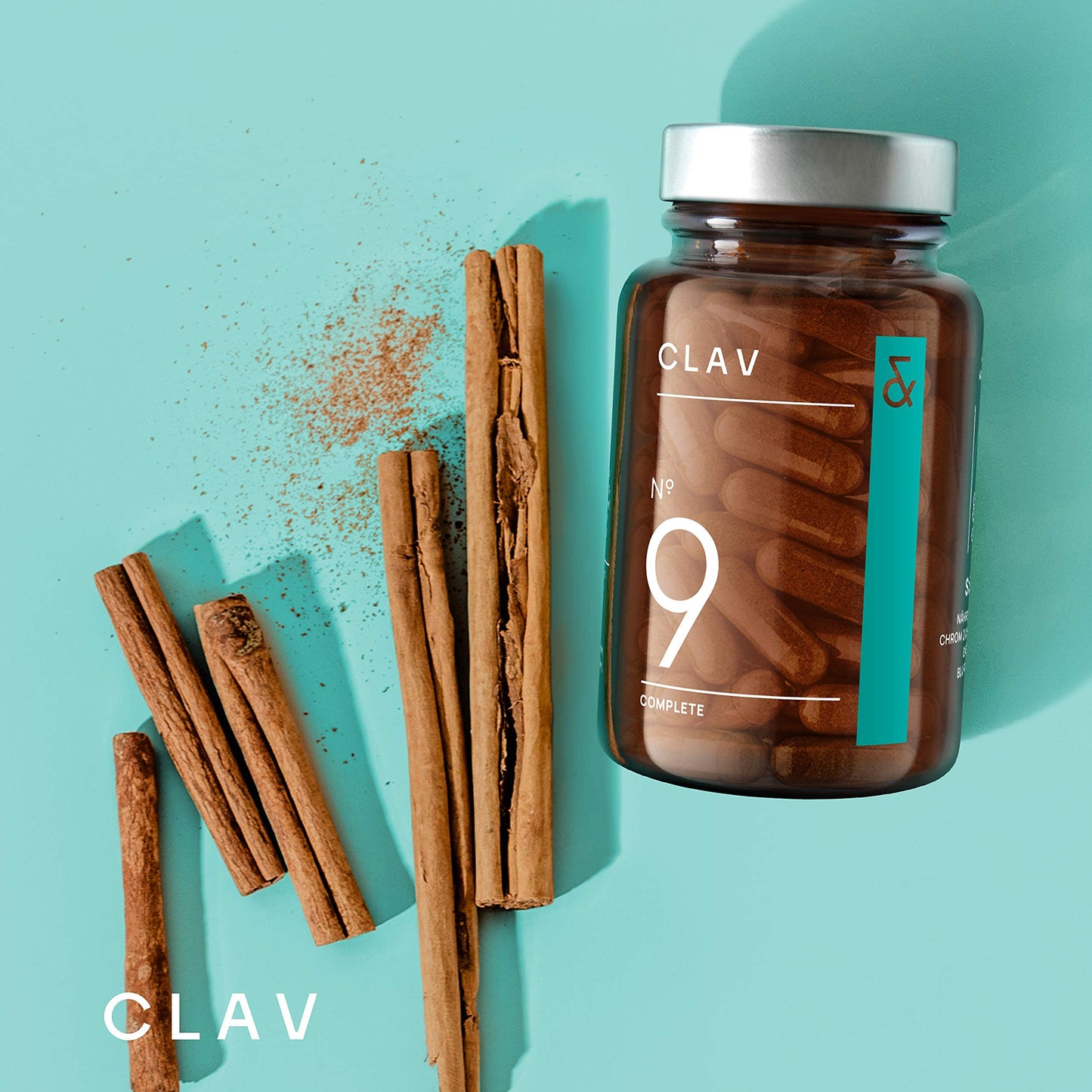 CLAV® N°9 SUGAR FIX - Skořicové kapsle se 400 mg skořicového extraktu, 40 μg chrómu a 10 mg zinku na denní dávku plus beta glukan, strom jambul a hořký meloun - rovnováha krevního cukru - 60 kapslí - vegan