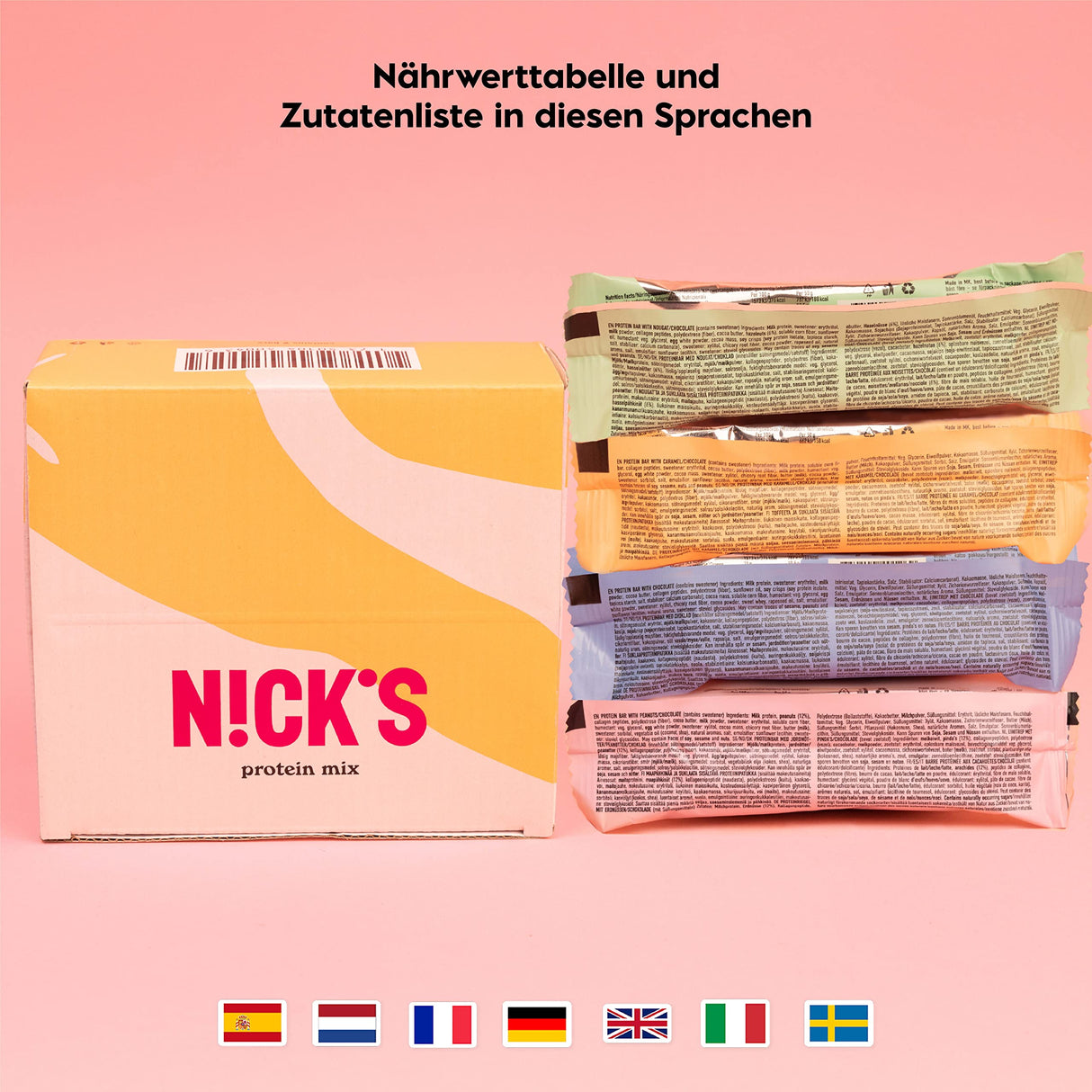 Nicks Protein Bar Mix, Keto Protein Bars Low Carb Snacks bez přidaného cukru, bez lepku | 15g protein s kolagenem (9 proteinových tyčí x 50g)