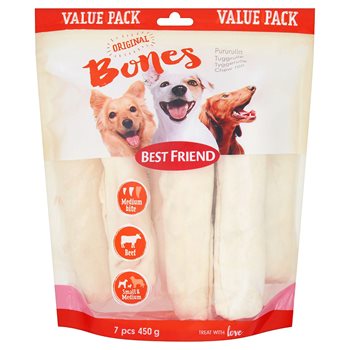 Bästa vän Bones Bigbite tuggrullen vit 17 cm, 7-pack